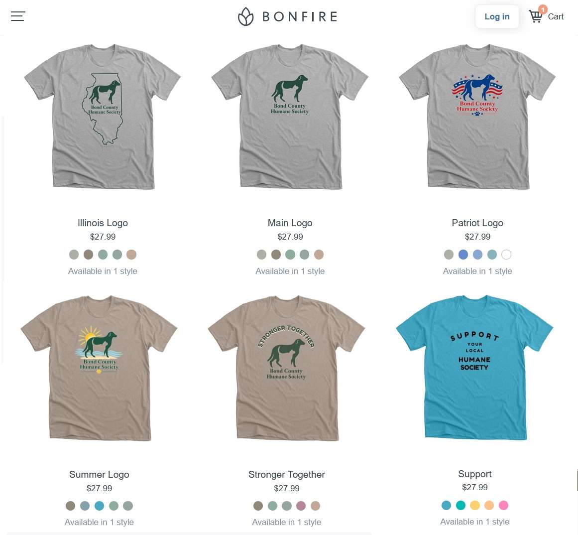 6 tee shirt designs featuring BCHS logo